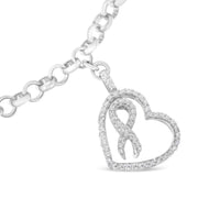 Bids.com .925 Sterling Silver 1/4 Cttw Diamond-Accented Heart and Ribbon Charm 7" Link Chain Bracelet (H-I Color, I1-I2 Clarity) Bracelets White Smoke White.Sterling Silver / 7