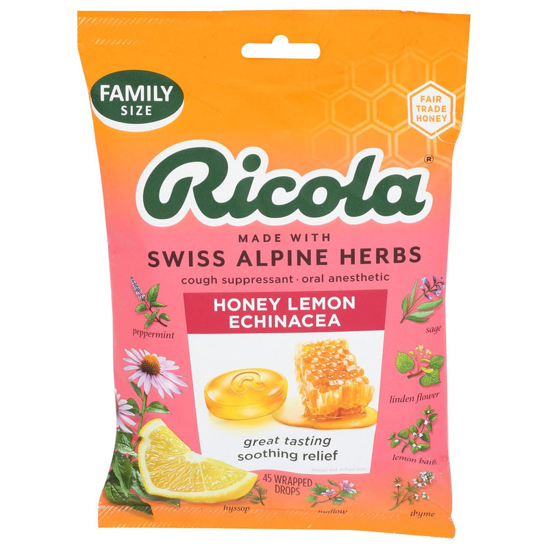 Ricola Ricola Natural Cough Drops Family Size, Honey Lemon Flavor with Echinacea, 45 count, CASE of 6 Health Care White Smoke