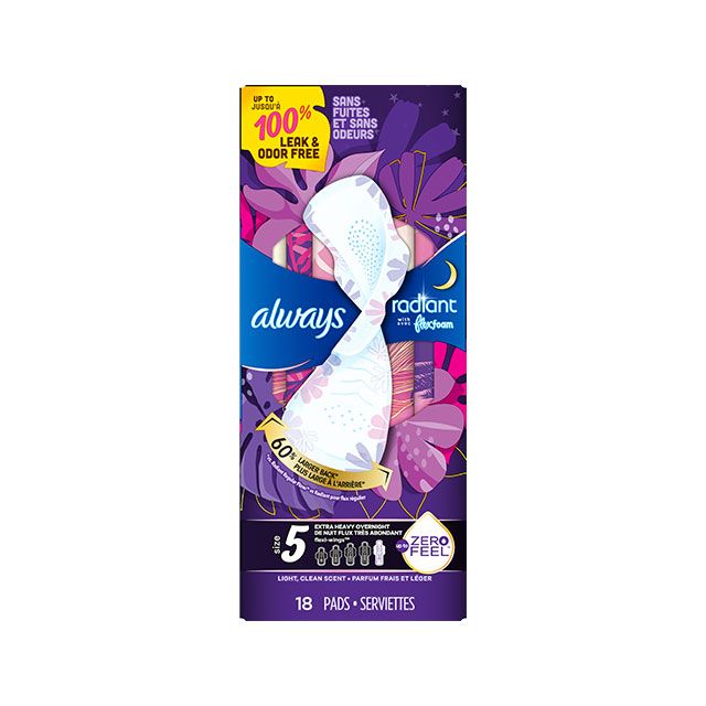 Always Always Radiant FlexFoam Pads, Size 5 Extra Heavy Overnight 3 Packs of 18 Feminine Pads & Protectors White Smoke