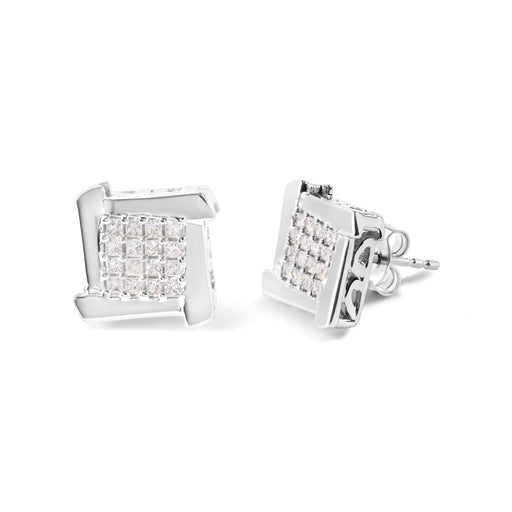 Bids.com 10K White Gold 1/2 Cttw Composite  Princess Diamond Square and Swirl Stud Earrings (I-J Color, I1-I2 Clarity) Earrings White Smoke White.Gold / 0.5
