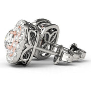 Bids.com 14k White and Rose Gold Cushion Shape Halo Diamond Earrings (3/4 cttw) Earrings White Smoke White & Rose Gold
