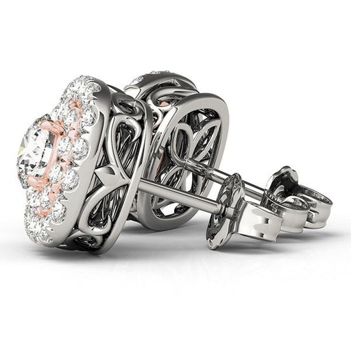 Bids.com 14k White and Rose Gold Cushion Shape Halo Diamond Earrings (3/4 cttw) Earrings White Smoke White & Rose Gold