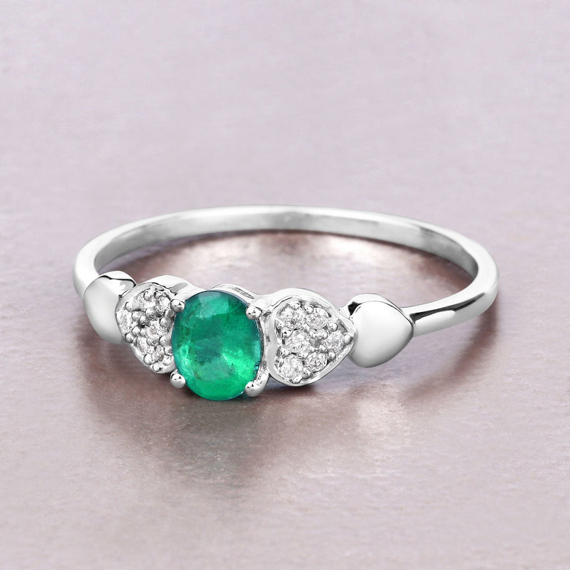 Bids.com 0.36 Carat Genuine Zambian Emerald and White Diamond 14K White Gold Ring Rings Light Gray size 5.00,size 6.00,size 7.00,size 8.00,size 9.00