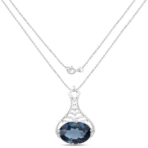 Bids.com 6.65 Carat Genuine London Blue Topaz .925 Sterling Silver Pendant Pendants White Smoke