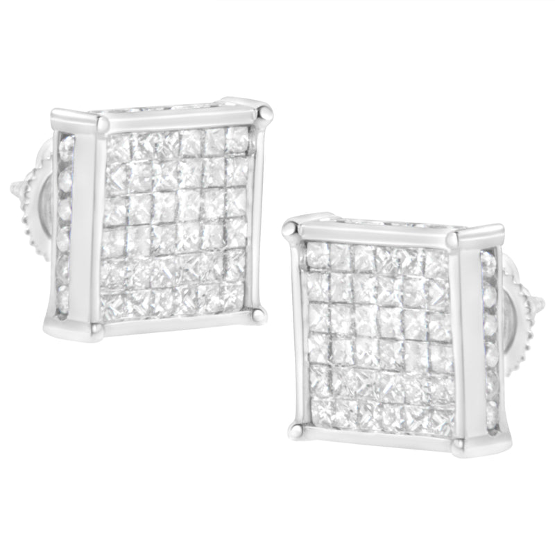 Bids.com 10K White Gold 2ct TDW Princess-Cut Composite Diamond Stud Earring (I-J ,I2-I3) Earrings White Smoke White.Gold / 2