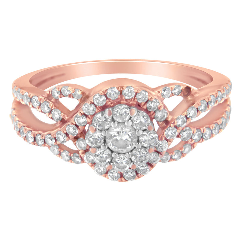 Bids.com 10K Rose Gold 3/4 Cttw Diamond Floral Cluster Head and Twisted Shank Cocktail  Ring (H-I Color, SI1-SI2 Clarity)- Size 7 Rings White Smoke 7 / Rose.Gold,5 / Rose.Gold,8 / Rose.Gold,6 / Rose.Gold,9 / Rose.Gold