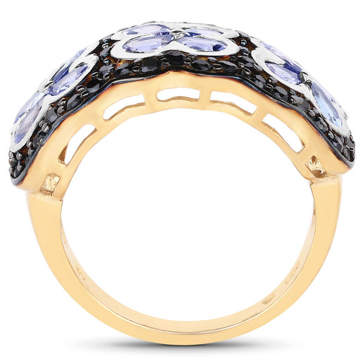 Bids.com 14K Yellow Gold Plated 2.60 Carat Genuine Tanzanite and Black Spinel .925 Sterling Silver Ring Rings White Smoke size 6.00,size 7.00,size 8.00,size 9.00