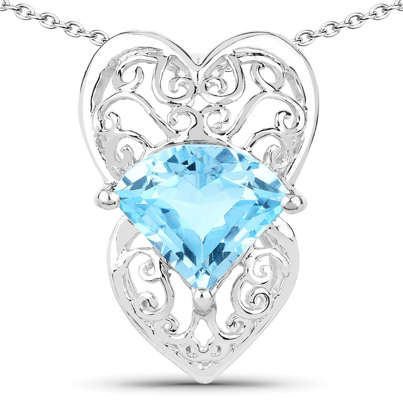 Bids.com 4.65 Carat Genuine Swiss Blue Topaz .925 Sterling Silver Pendant Pendants White Smoke