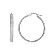 Bids.com 14k White Tone Gold Hoop Style Earrings with Center Glitter Look Design Earrings White Smoke White Gold
