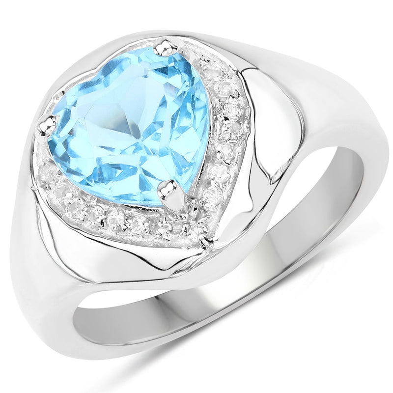 Bids.com 2.23 Carat Genuine Swiss Blue Topaz and White Topaz .925 Sterling Silver Ring Rings White Smoke size 7.00,size 9.00,size 6.00,size 8.00