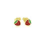 Bids.com 14k Yellow Gold Enameled Strawberry Childrens Earrings Earrings White Smoke Yellow Gold