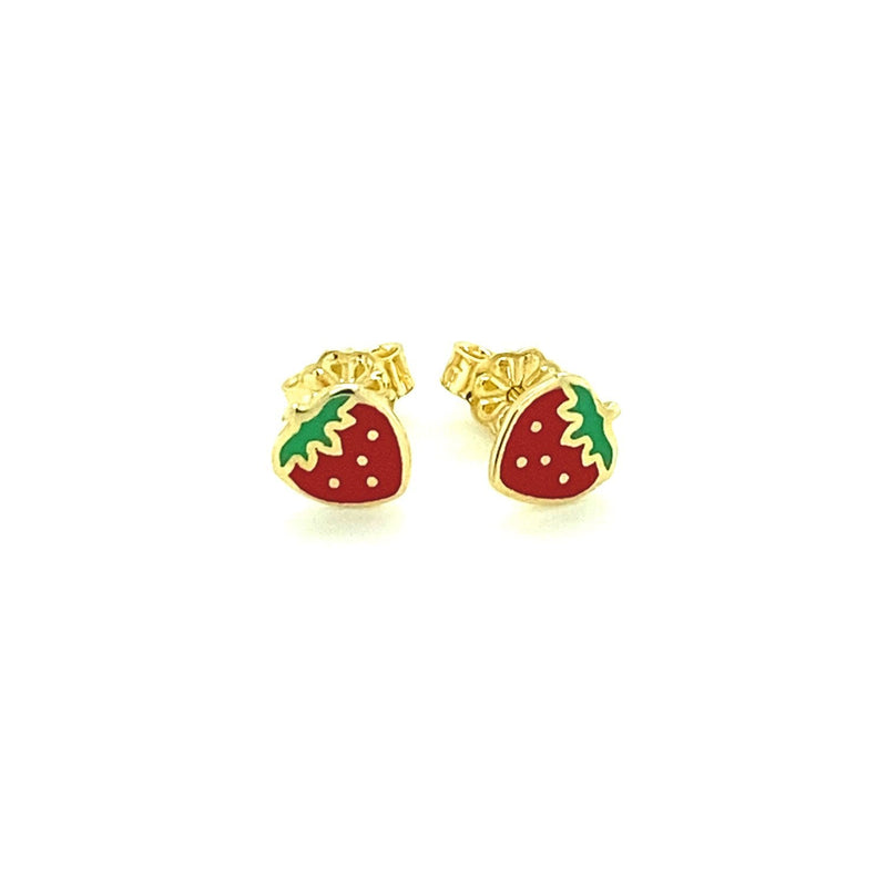 Bids.com 14k Yellow Gold Enameled Strawberry Childrens Earrings Earrings White Smoke Yellow Gold
