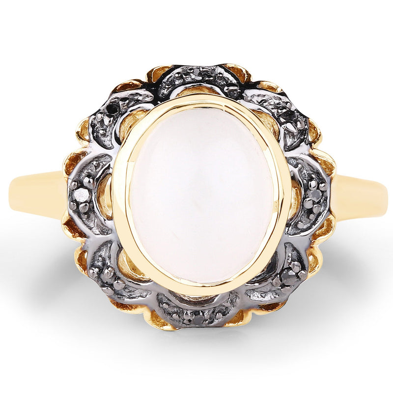 Bids.com 3.04 Carat Genuine White Moonstone and Black Diamond .925 Sterling Silver Ring Rings White Smoke size 8.00,size 6.00,size 7.00,size 5.00,size 9.00