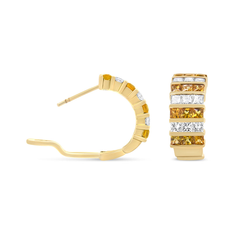 Bids.com 18K Yellow Gold 1 3/4 Cttw Invisible Set Princess Cut Diamond and 2.5mm Yellow Sapphire Huggie Hoop Earrings (F-G Color, VS1-VS2 Clarity) Earrings White Smoke Yellow.Gold / 1.85