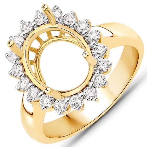 Bids.com 0.54 Carat Genuine White Diamond 14K Yellow Gold Semi Mount Ring - holds 11x9mm Oval Gemstone Rings White Smoke size 6.00,size 7.00,size 8.00