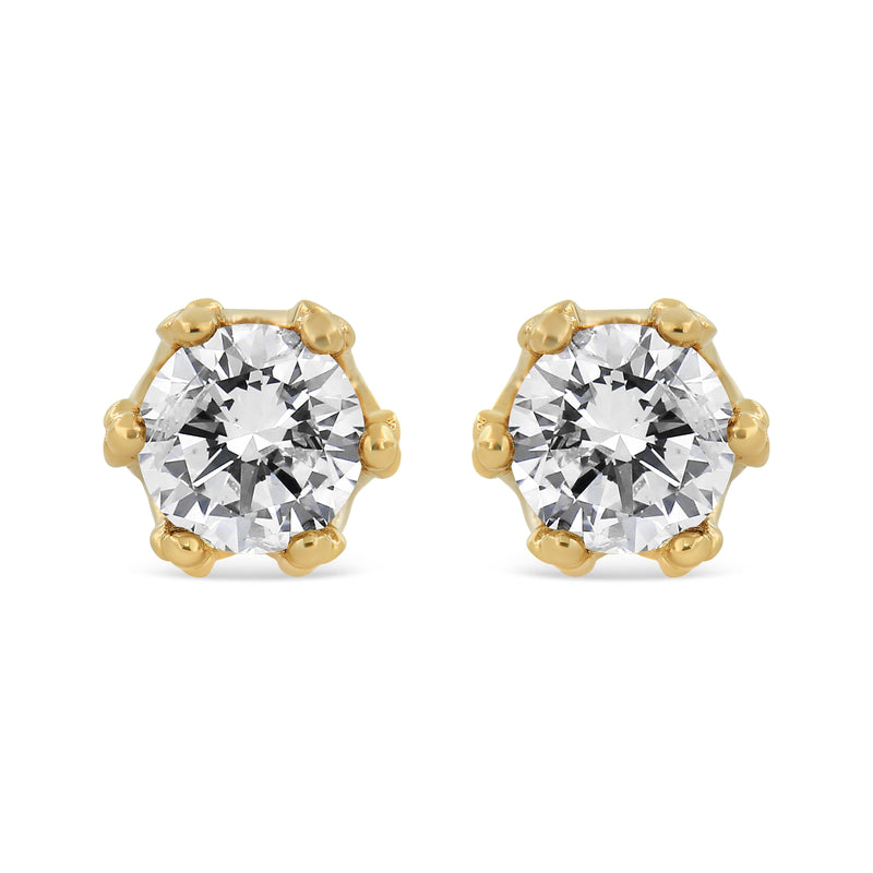 Bids.com 14K Yellow Gold 2.0 Cttw Round Diamond Crown Stud Earrings (I-J Color, I1-I2 Clarity) Earrings White Smoke Yellow.Gold / 2