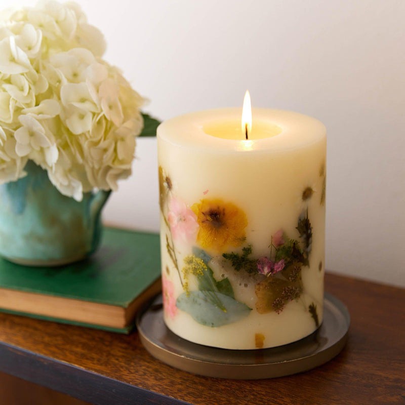 Rosy Rings Glass Accent Botanical Candle Plate Candle Plate Gray