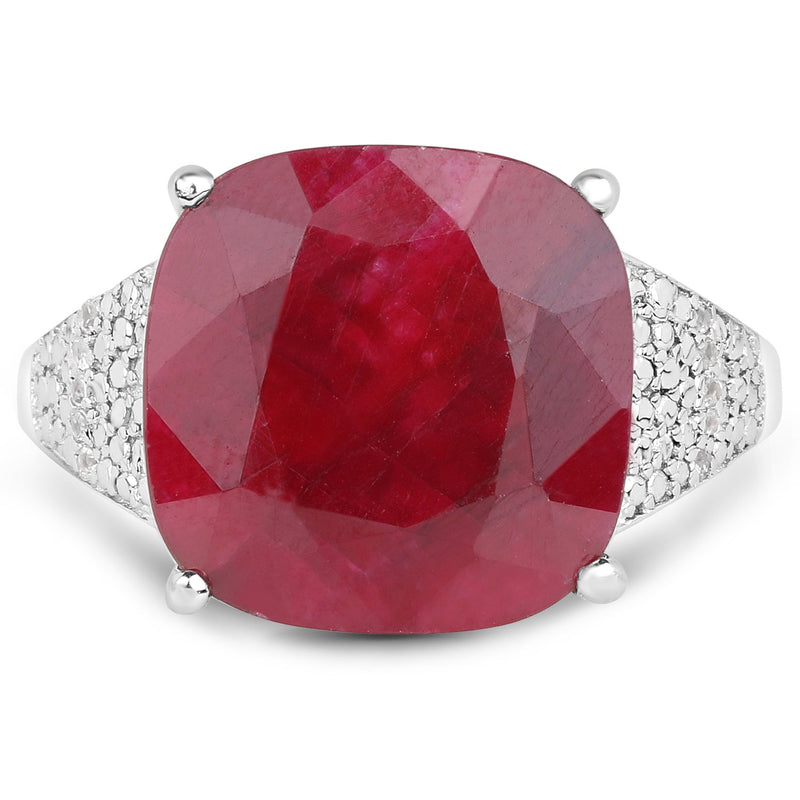 Bids.com 14.47 Carat Dyed Ruby and White Topaz .925 Sterling Silver Ring Rings White Smoke size 6.00,size 7.00,size 8.00,size 5.00,size 9.00,size 10.00