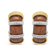 Bids.com 18K Yellow and White Gold Flash Plated .925 Sterling Silver Clear Brown Enamel 9/10 Cttw Round Diamonds Huggie Hoop Earrings (F-G Color, VS1-VS2 Clarity) Earrings White Smoke YellowWhite.Sterling Silver / 0.93