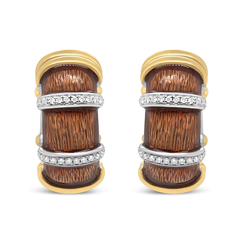 Bids.com 18K Yellow and White Gold Flash Plated .925 Sterling Silver Clear Brown Enamel 9/10 Cttw Round Diamonds Huggie Hoop Earrings (F-G Color, VS1-VS2 Clarity) Earrings White Smoke YellowWhite.Sterling Silver / 0.93