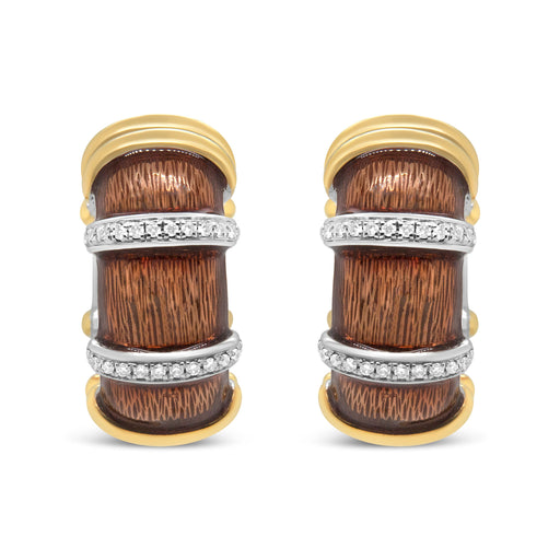Bids.com 18K Yellow and White Gold Flash Plated .925 Sterling Silver Clear Brown Enamel 9/10 Cttw Round Diamonds Huggie Hoop Earrings (F-G Color, VS1-VS2 Clarity) Earrings White Smoke YellowWhite.Sterling Silver / 0.93