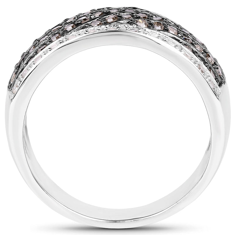 Bids.com 0.87 Carat Genuine Champagne Diamond and White Diamond .925 Sterling Silver Ring Rings White Smoke size 7.00,size 8.00,size 6.00,size 9.00