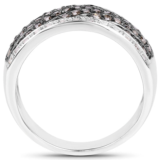 Bids.com 0.87 Carat Genuine Champagne Diamond and White Diamond .925 Sterling Silver Ring Rings White Smoke size 7.00,size 8.00,size 6.00,size 9.00