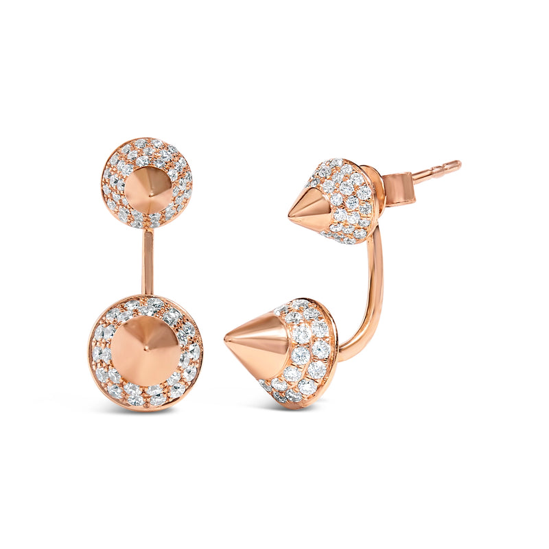 Bids.com 14K Rose Gold 1.00 Cttw Diamond Double Cone Jacket Stud Earring (G-H Color, SI1-SI2 Clarity) Earrings White Smoke Rose.Gold / 1.07