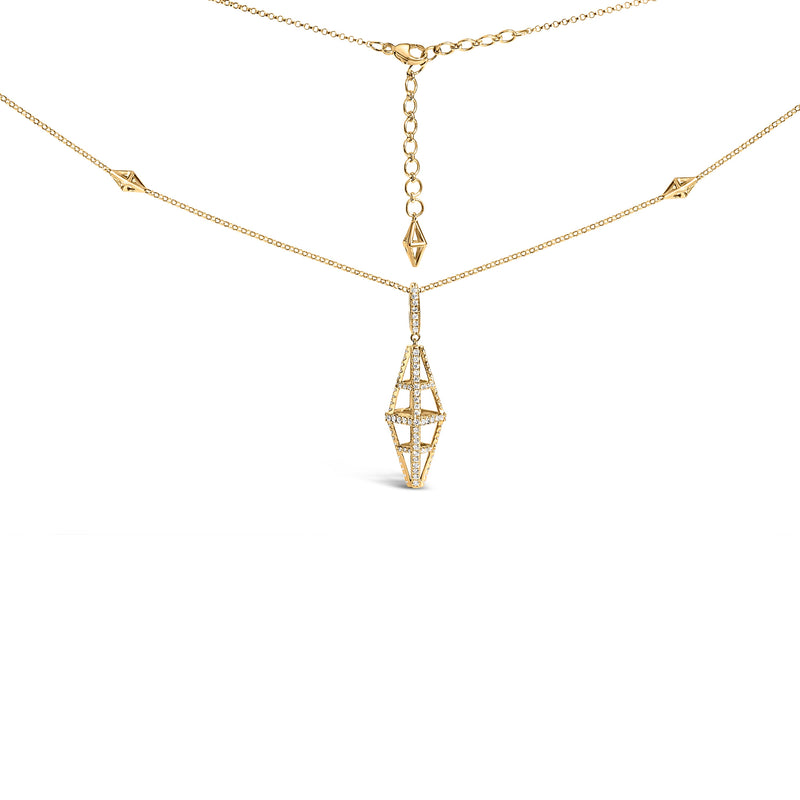 Bids.com 14K Yellow Gold 1.0 Cttw Diamond Studded Geometric Double Pyramid 18" Pendant Necklace (G-H Color, SI1-SI2 Clarity) Necklaces White Smoke Yellow.Gold / 0.954