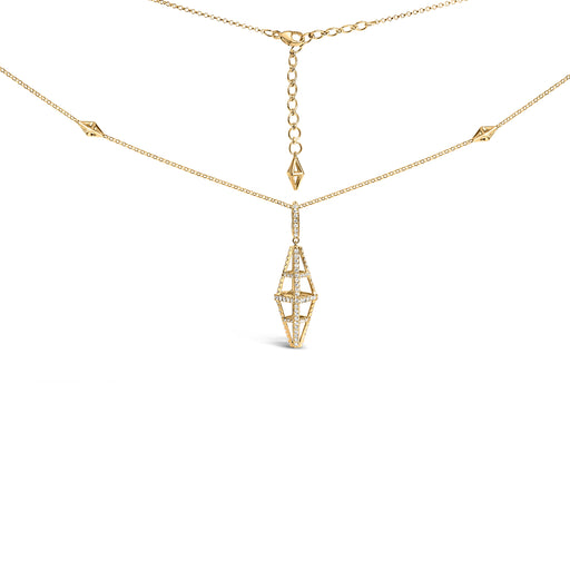 Bids.com 14K Yellow Gold 1.0 Cttw Diamond Studded Geometric Double Pyramid 18" Pendant Necklace (G-H Color, SI1-SI2 Clarity) Necklaces White Smoke Yellow.Gold / 0.954