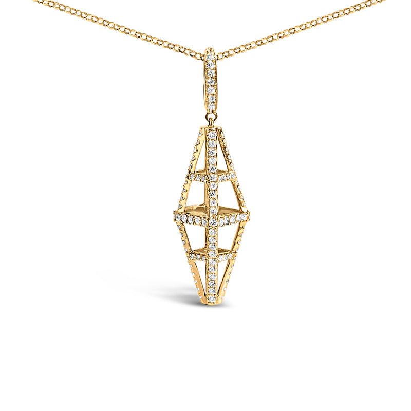 Bids.com 14K Yellow Gold 1.0 Cttw Diamond Studded Geometric Double Pyramid 18" Pendant Necklace (G-H Color, SI1-SI2 Clarity) Necklaces White Smoke Yellow.Gold / 0.954