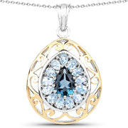 Bids.com 18K Yellow Gold Plated 4.44 Carat Genuine London Blue Topaz and Blue Topaz .925 Sterling Silver Pendant Pendants White Smoke
