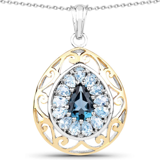 Bids.com 18K Yellow Gold Plated 4.44 Carat Genuine London Blue Topaz and Blue Topaz .925 Sterling Silver Pendant Pendants White Smoke