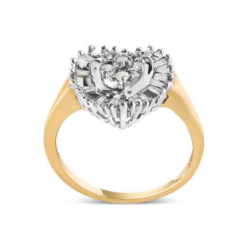Bids.com 10K Yellow Gold 1/4 Cttw Round and Baguette cut Diamond Heart Shape Ballerina Ring (H-I Color, I1-I2 Clarity) - Ring Size 7 Rings White Smoke 7 / Yellow.Gold