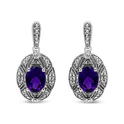Bids.com .925 Sterling Silver Diamond Accent and 8x6mm Purple Oval Amethyst Stud Earrings (I-J Color, I1-I2 Clarity) Earrings White Smoke White.Sterling Silver / 0.02