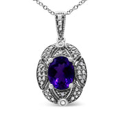 Bids.com .925 Sterling Silver Diamond Accent and 9x7mm Purple Oval Amethyst Gemstone Pendant 18" Necklace (I-J Color, I1-I2 Clarity) Necklaces White Smoke White.Sterling Silver / 18