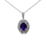 Bids.com .925 Sterling Silver Diamond Accent and 9x7mm Purple Oval Amethyst Gemstone Pendant 18" Necklace (I-J Color, I1-I2 Clarity) Necklaces White Smoke White.Sterling Silver / 18