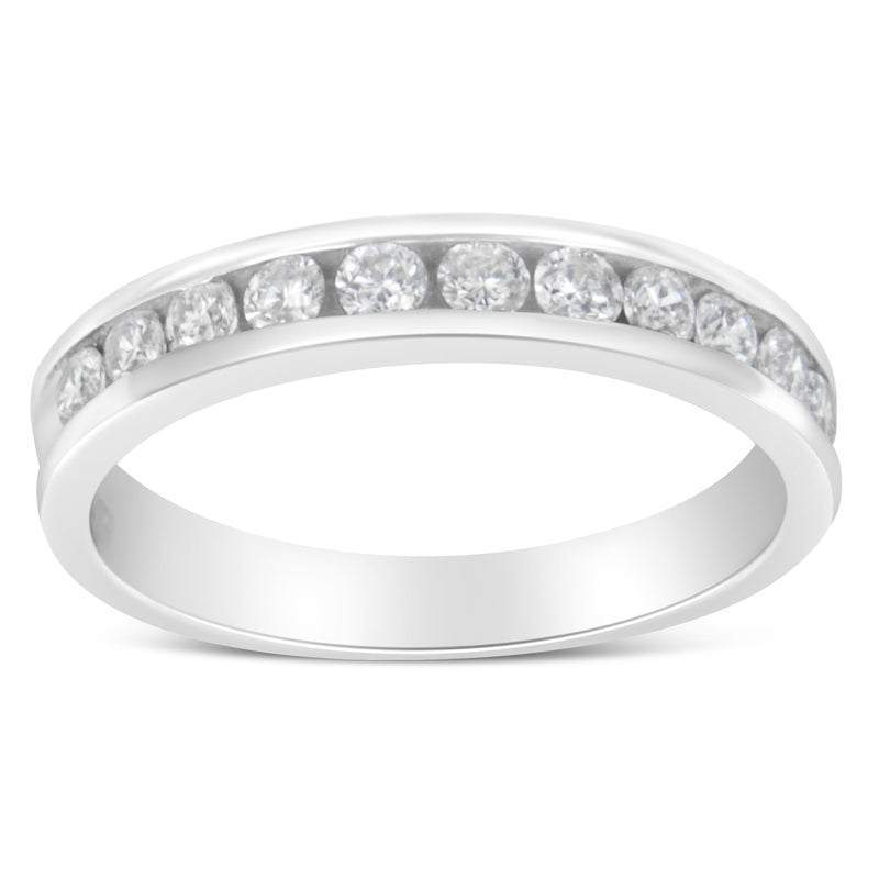 Bids.com IGI Certified 1/2 Cttw Round Brilliant Cut Diamond 18K White Gold Channel Set Eternity Style Wedding Band Ring (H-I Color, I1-I2 Clarity) - Size 7 Rings White Smoke 7 / White.Gold,9 / White.Gold,8.5 / White.Gold,8 / White.Gold,7.5 / White.Gold,6.5 / White.Gold,6 / White.Gold,5.5 / White.Gold,5 / White.Gold