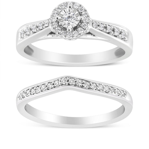 Bids.com .925 Sterling Silver 1/3 Cttw Diamond Halo and Pave Shank Engagement Ring Set (I-J Color, I3 Clarity) - Ring Size 7 Rings White Smoke 7 / White.Sterling Silver,6 / White.Sterling Silver,8 / White.Sterling Silver,9 / White.Sterling Silver,5 / White.Sterling Silver,10 / White.Sterling Silver