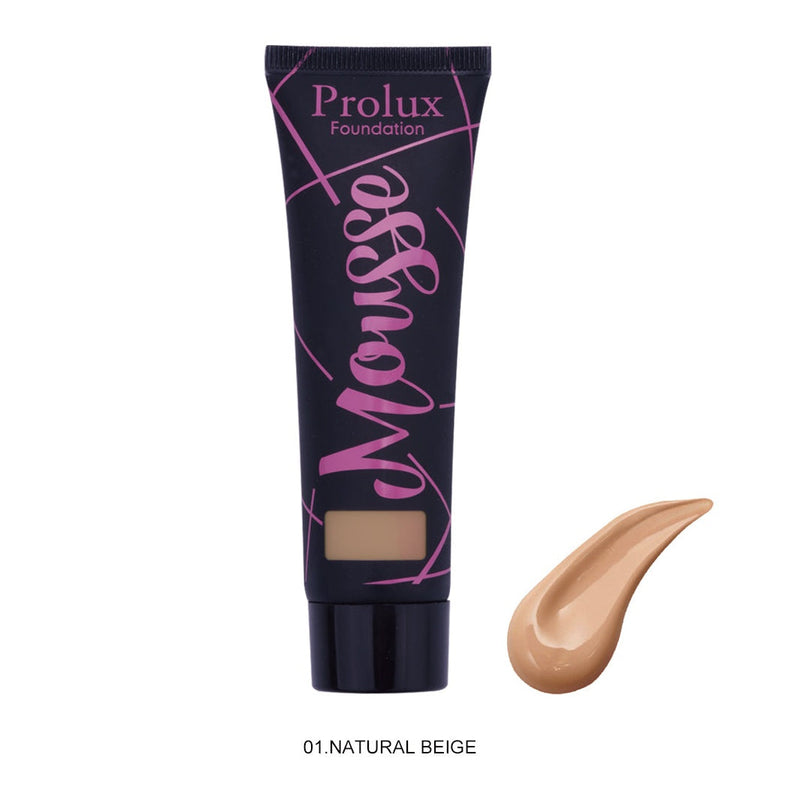 Prolux Cosmetics Mousse Foundation Face Foundation Rosy Brown 1 Natural Beige,2 Soft Ivory,3 Creamy Beige,4 Medium Beige,5 Soft Beige,6 Dark Beige,11 Golden Neutral,12 Nude Fair,13 Honey,14 honey Fair,15 Golden Dark,16 Spiced Almond