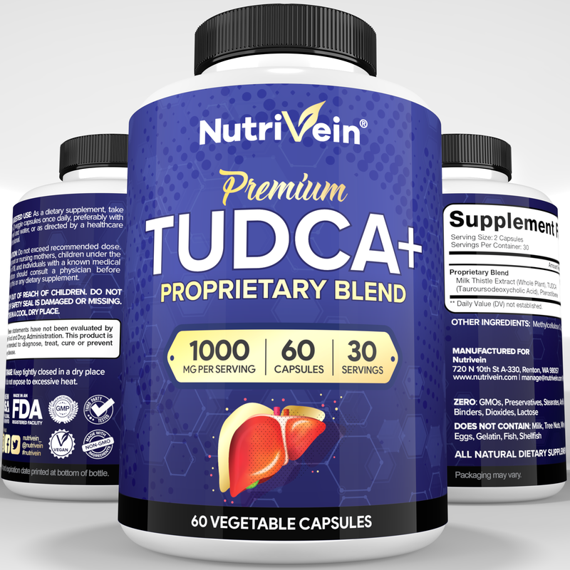 Nutrivein Nutrivein Premium TUDCA+ Liver Support Supplement 1000mg - 30 Day Supply - 60 Capsules Lavender
