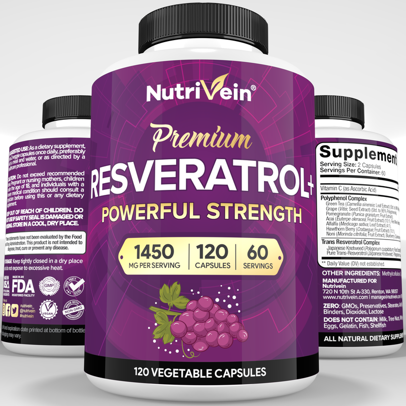 Nutrivein Nutrivein Premium Resveratrol 1450mg - 120 Capsules RP-IIR3-VE7F Lavender