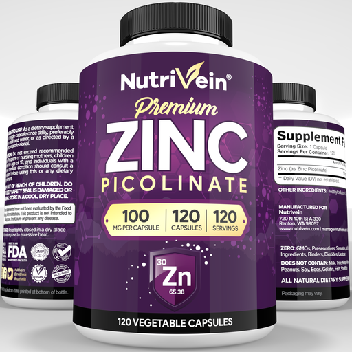 Nutrivein Nutrivein Premium Zinc Picolinate 100mg - 120 Capsules 9J-MCFT-H5FQ Lavender