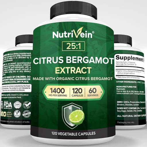 Nutrivein Nutrivein Premium Citrus Bergamot Supplement 1400mg 25:1 Bergamia Extract - 60 Day Supply - 120 Capsules Lavender