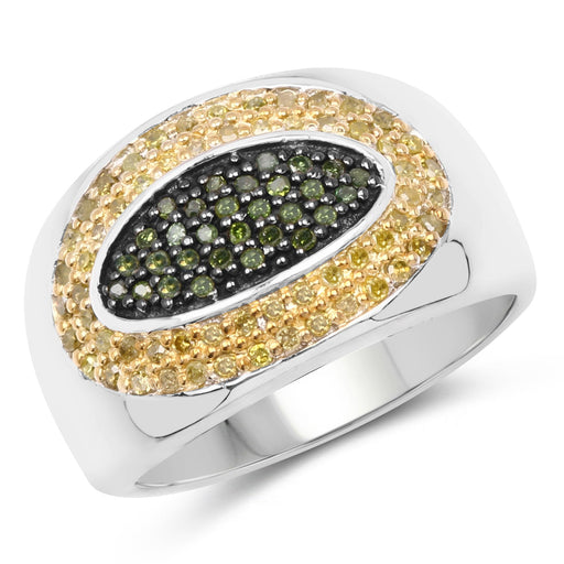 Bids.com 0.38 Carat Genuine Green Diamond and Yellow Diamond .925 Sterling Silver Ring Rings White Smoke size 7.00,size 6.00,size 8.00,size 9.00