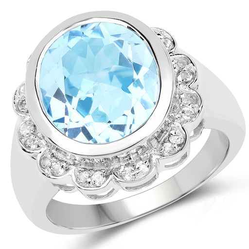 Bids.com 5.39 Carat Genuine Blue Topaz and White Topaz .925 Sterling Silver Ring Rings White Smoke size 6.00,size 8.00,size 7.00,size 9.00,size 5.00
