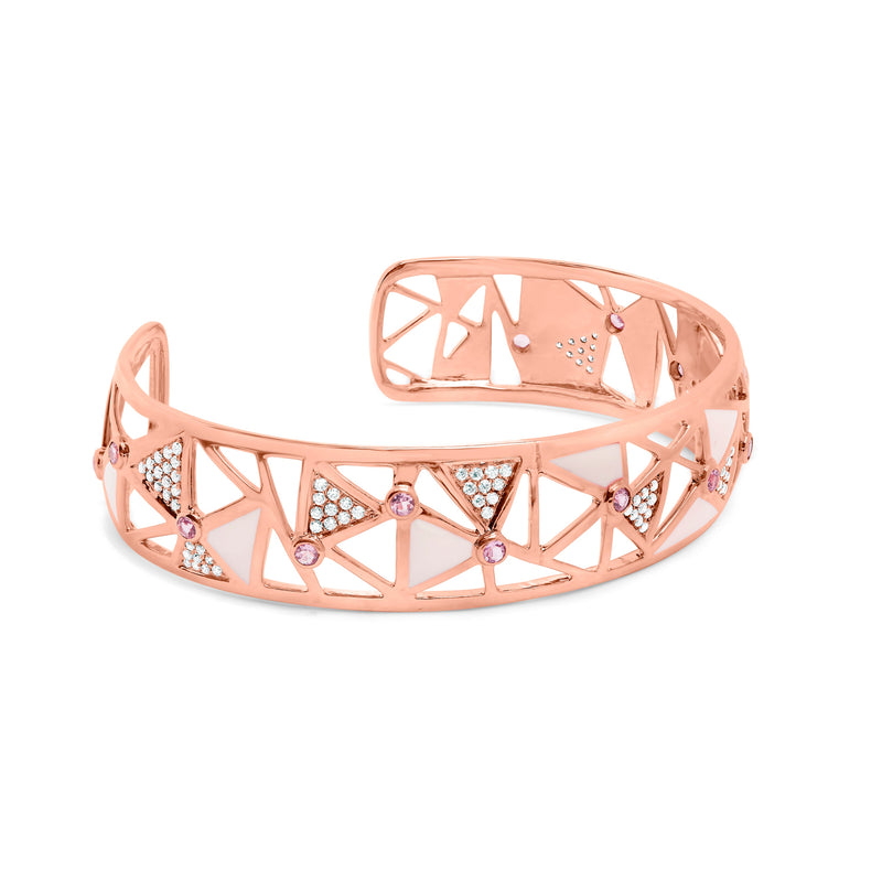 Bids.com 14K Rose Gold 5/8 Cttw Diamond with Pink Tourmaline Open Cuff Bangle with White Enamel (G-H Color, SI1-SI2 Clarity) - 7" Bracelets White Smoke Rose.Gold / 0.568