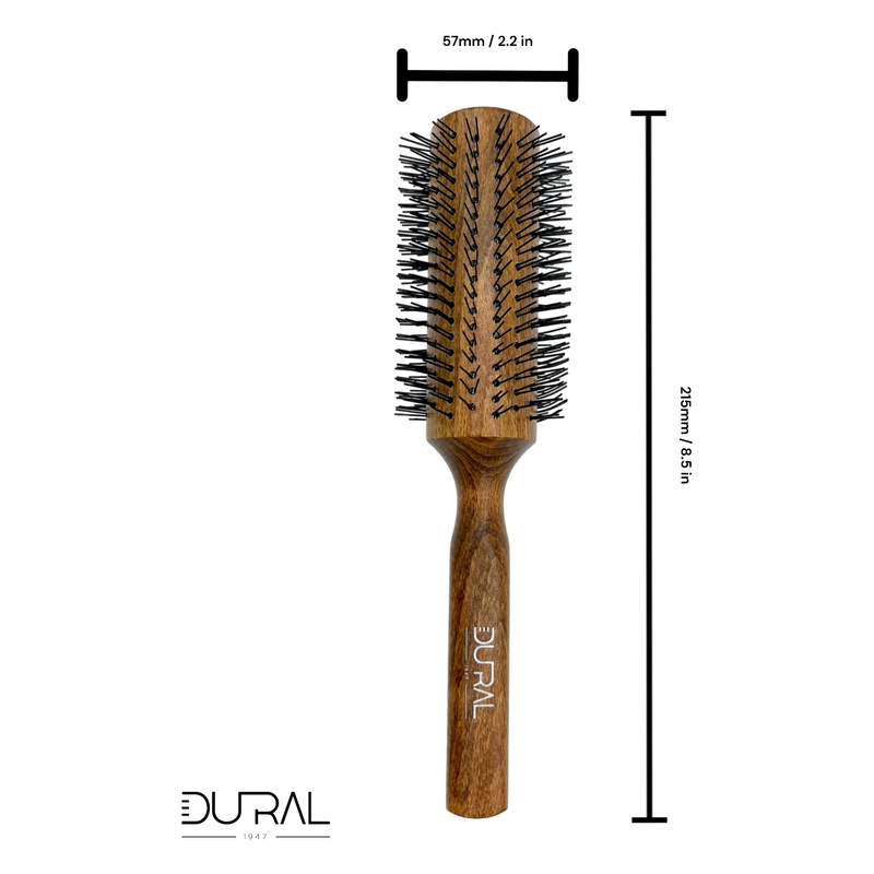 Dural Dural Beech wood round-styler hair brush with nylon pins - 16 rows Hair Brush Dark Olive Green