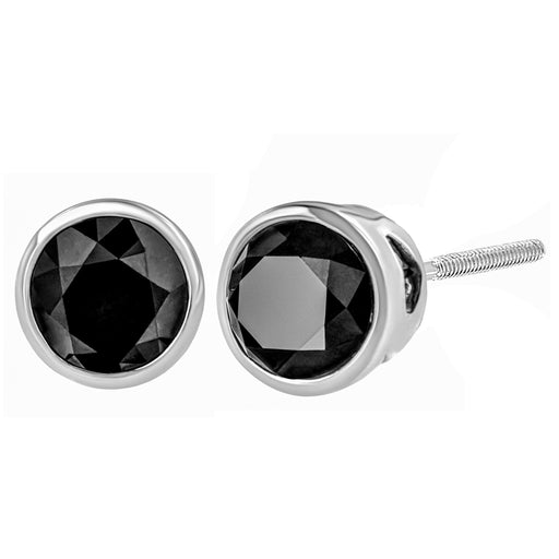 Bids.com 14K White Gold 1/2 Cttw Round Brilliant-Cut Black Diamond Bezel-Set Stud Earrings with Screw Backs (Fancy Color-Enhanced, I2-I3 Clarity) Earrings White Smoke White.Gold / 4,White.Gold / 3,White.Gold / 2,White.Gold / 1,White.Gold / 0.5
