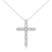 Bids.com .925 Sterling Silver 1.0 Cttw Prong Set Round-Cut Diamond Cross 18" Pendant Necklace (I-J Color, I2-I3 Clarity) Necklaces White Smoke White.Sterling Silver / 18